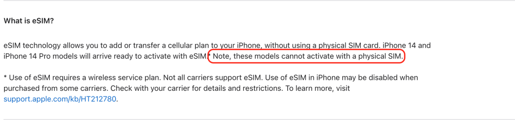 iphone 14 eSIM warning